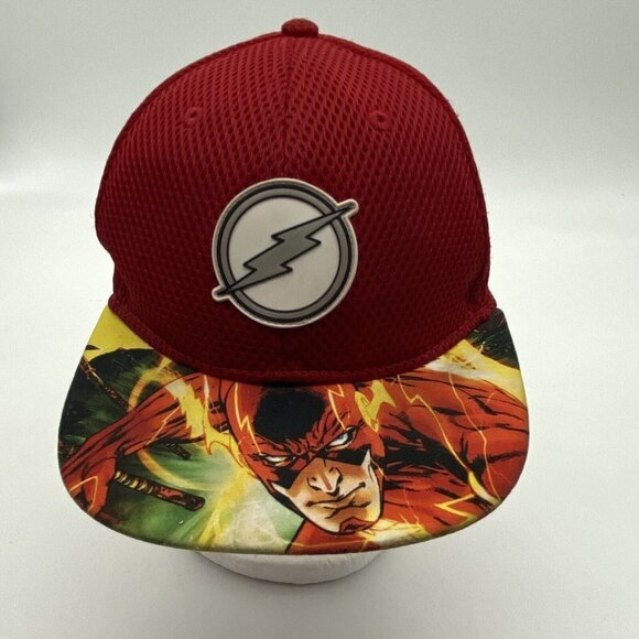 The Flash Baseball Cap Hat Adjustable Red DC Comics Print on Bill Lightning Bolt - Picture 1 of 11
